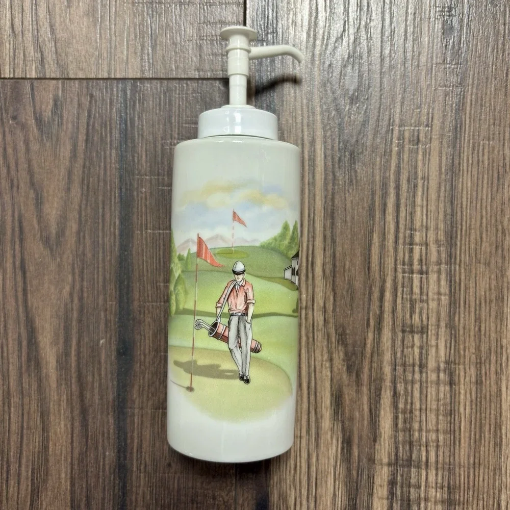 Macbirdie Ceramic Golf Themed Bathroom 4 Piece Set Vintage Soap Bottle Towel Bar